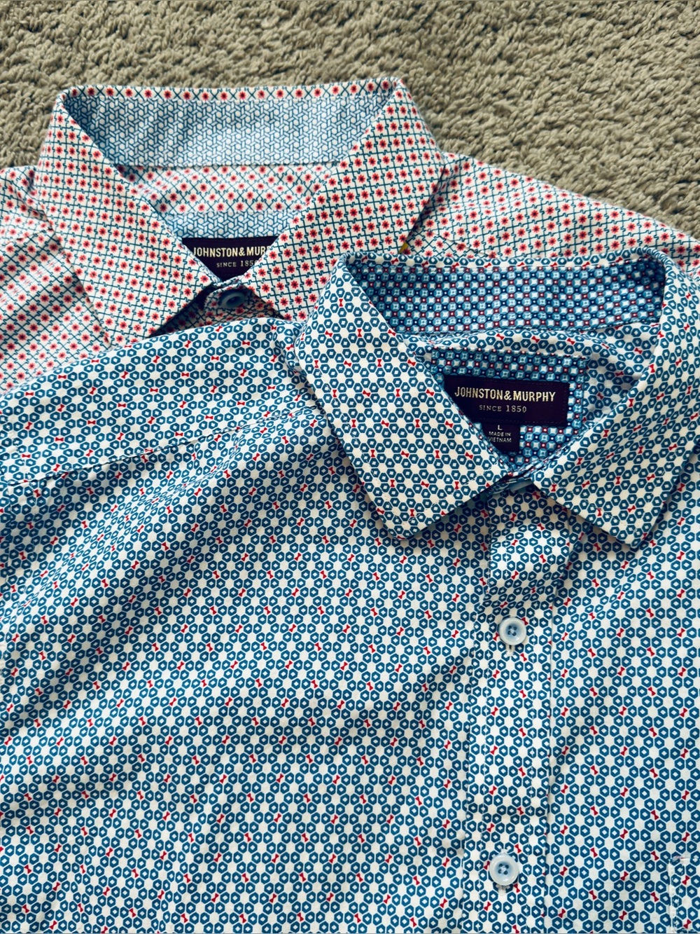 Johnston & Murphy Mens Shirt Lot (2) Large Geometric Button Down Long Sleeve